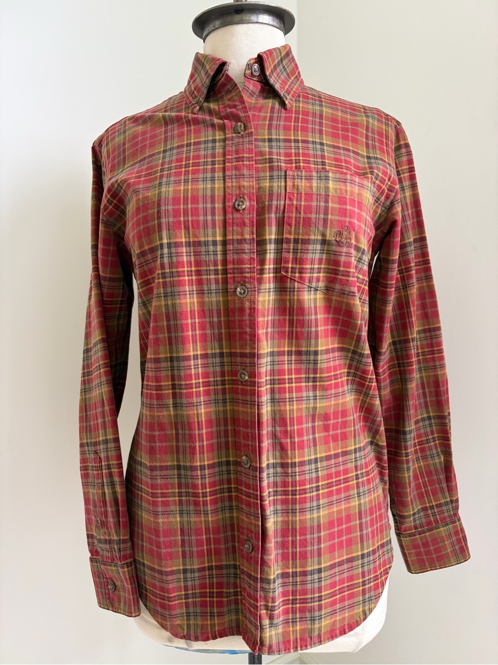 LAUREN RALPH LAUREN Plaid Cotton Long Sleeve Button-Down Shirt SIZE SMALL